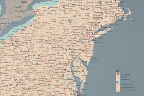 USA ROAD TRIP & TRAVEL HIGHTWAY TRACE TRACE MAP 24 × 36 ملصق (TAN & SLATE Blue) in Kuwait