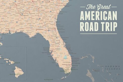 USA ROAD TRIP & TRAVEL HIGHTWAY TRACE TRACE MAP 24 × 36 ملصق (TAN & SLATE Blue) in Kuwait