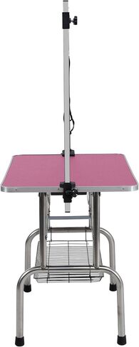 42" Folding Dog Pet Grooming Table Stainless Steel Frame Rubber Mat on Board with Adjustable Arm and Clamps pet Dog Cat Grooming Table (Pink Color) in Saudi Arabia