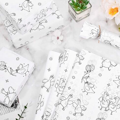 Sanixin 100 Sheets Goose Tissue Paper Black White Goose Gift Paper for Diy Crafts Birthday Wedding Devin in Saudi Arabia