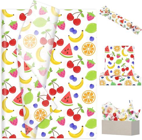 FYSUIMU 60 Sheets Summer Fruit Tissue Paper Cherry Orange Watermelon Banana Art Tissue Paper Colorful Wrapping Paper for DIY Craft Packing, 14 x 20 Inch in Saudi Arabia