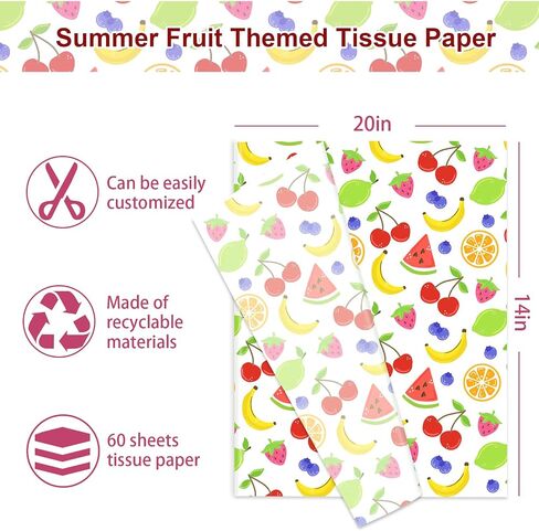 FYSUIMU 60 Sheets Summer Fruit Tissue Paper Cherry Orange Watermelon Banana Art Tissue Paper Colorful Wrapping Paper for DIY Craft Packing, 14 x 20 Inch in Saudi Arabia