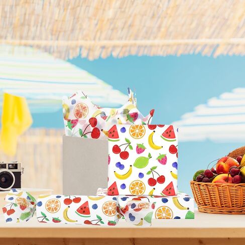 FYSUIMU 60 Sheets Summer Fruit Tissue Paper Cherry Orange Watermelon Banana Art Tissue Paper Colorful Wrapping Paper for DIY Craft Packing, 14 x 20 Inch in Saudi Arabia