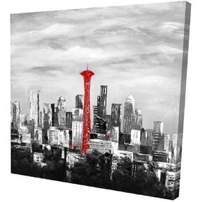 32 x 32 in. Space Needle in Red-Print on Canvas