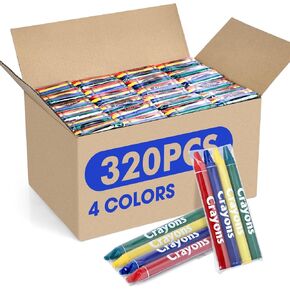 FUMILE Crayons 80 Sets of 4 Colors (320 Count), Crayon Bulk Individual Packs, Non-Toxic Mini Crayons for Kids Party Favors, Restaurants, School Supplies, Travel and More Events