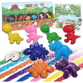 Dinosaur Crayons for Toddlers, 8-Piece Crayons Set with 8 Colors, Non-Toxic, Mess-Free, Break-Resistant, Includes Eraser & Drawing Paper, Fun Art Supplies for Toddlers & Kids Ages 3+