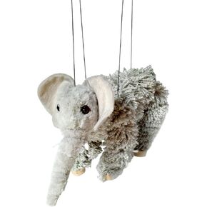 Artisan Owl Elephant Marionette Puppet - Yarn Elephant with Wooden Feet, Detachable Strings