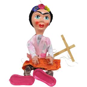 Mexican Folk Art Marionette Puppet, Frida, Handcrafted in Wood, Fabric and Resin