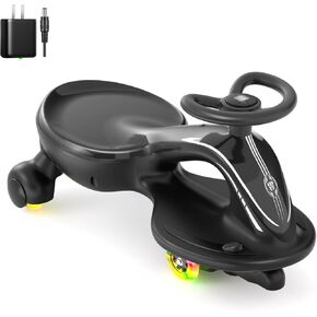 XJD Electric Wiggle Car Ride On Toy, 2 in 1 Wiggle Car Rechargeable Battery with Anti-Rollover Colorful Light-Emitting Wheel for Toddler Ride On Toys 3 Years and Up (Pink Black)
