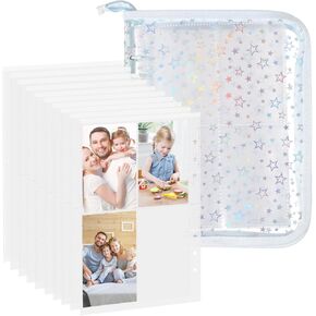 A5 Photo Card Binder: 4 in 1 Sticker Storage Organizer Babys My First Photo Album PVC with Zipper 10 x 7 Glitter Stars Binder Sleeves and Release Paper