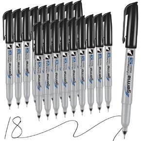 Ultra Fine Point Permanent Markers Black, 18 Pack Ultra Fine Tip Markers, Waterproof, Quickly Dry, No bleed, Works on Plastic, Wood,Stone, Metal and Glass for School Office Home