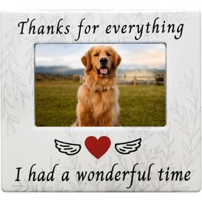 BANBERRY DESIGNS Pet Memorial Picture Frame - Thanks for Everything I had a Wonderful Time Ceramic Photo Plaque - 4" X 6" Photo - Dog Cat Loss Sympathy Gifts - Loss of Pet Gift