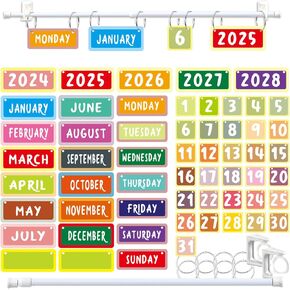 Flip Calendar for Classroom, Joyfulmap 57PCS Multi-Color Date Calendar Bulletin Board Set with Adjustable Calendar Rod O-Rings, for Home Elementary School Classroom Board Decor Supplies