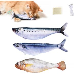 Bite-Sized Realistic Flopping Fish Cat Toys, 3 Pack, Interactive Cat Toys for All Breeds, Tap-Activated 3 Flapping Mode, Sardine/Saury/Yellow Croaker, 7.1 Inches, with Catnip, Rechargeable