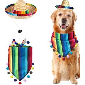 Dog Mexican Sombrero Costume Puppy Bandana Cat Party Hat for Mexican Cinco De Mayo Fiesta Decorations