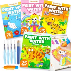 Shuttle Art Paint with Water Coloring Book for Kids, Pack of 4, 100 Sheets Watercolor Paint Set for Kids Ages 3-5, 4-8, Mess Free Travel Art Supplies, Birthday Christmas Craft Gift