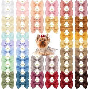 60pcs (30pairs) لطيف جرو الكلب أقواس الشعر الصغيرة مع فرق مطاطية الكلب القوس أقواس الشعر اليدوي يوركي الكلب الكلب أقواس للفتيات الكلب الصغير جرو أليف زي الشعر