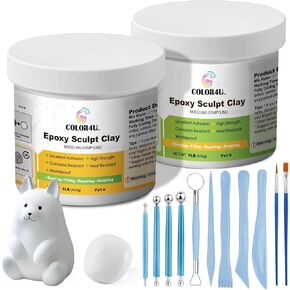 White Epoxy Sculpt Clay,2 Pound Modeling Compound,2 Part Strong Adhesive & Self-Hardening Epoxy Putty Paste for Sculpting,Reparing,Filling & Bonding