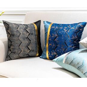 Throw Pillow Covers for Sofa, 2 Pack Decorative Cushion Covers Gold Leather Stitching Wavy Stripes,Soft Square Pillow Cases(Blue,50x50cm)(Blue,45 x 45 cm (Pack of 2))