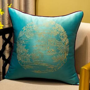 2 Pack Satin Pillow Cases Embroidery Cushion Cover,Embroidered Garden/Floral Throw Pillow Cover Home Decorative(Red,40x60cm)(Lake Blue B,50x50cm)