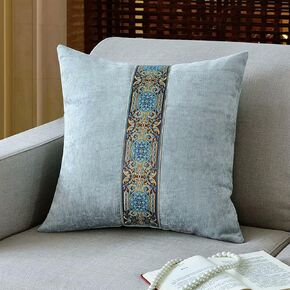 Cushion Covers 50x50cm/60x60cm，Set of 2 Decorative Throw Pillow Covers Piped Edges Chinese Style Simple Square Pillow Case with Zipper(Red,23.6x23.6 in)(Light Blue,19.7x19.7 in)