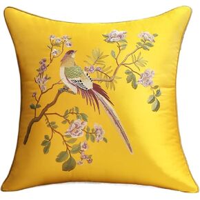 2 Pcs Satin Cushion Covers Chinese Embroidery Throw Pillow Cover Square Silk Pillowcase(Red B,50x50cm)(Yellow a,60x60cm)