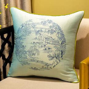 2 Pack Satin Pillow Cases Embroidery Cushion Cover,Embroidered Garden/Floral Throw Pillow Cover Home Decorative(Red,40x60cm)(Light Blue B,50x50cm)