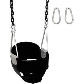 Swing Set Stuff Inc. Highback Full Bucket (Black) with 5.5 Ft. Coated Chain and SSS Logo Sticker