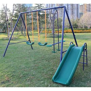 A-Frame Metal Outdoor Swing Set for Backyard with Slide for Toddlers Kids (6 Seats with Slide)