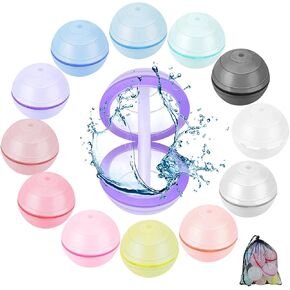 Light Up Refillable Reusable Water Balloons for Toddler Boys and Girls Ages 3+, 12 Pcs Led Quick Fill Sealing Magnetic Bomb Balls Toys Outside Activities, Summer Beach Pool Water Ball