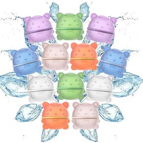 Reusable Magnetic Water Balloons for Kids - 12PC Tiger Shaped Water Bombs, Self Sealing Quick Fill, Latex-Free Silicone Pool/Outdoor Water Toys (Summer Games)