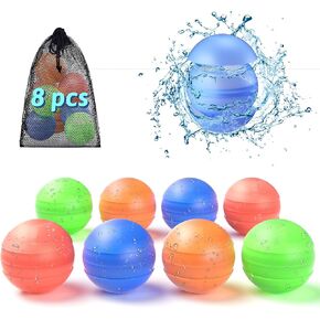 8 Pack Reusable Water Balloons [One Hand Quick Fill] Dual-End Auto Sealing Pool Toy Water Balls for Kids/Adults, Summer Outdoor Beach Toys for Toddler Age 3+, Non-Magnets & Safe Fun