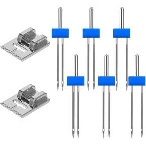 6 PCS Twin Needles 2 Pack 9 Groove Pintuck Presser Foot Foot Double Needle Machine 3 Size 2/90 3/90 4/90 لآلة الخياطة