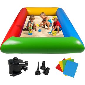 Inflatable Sandbox, Kids Thickened Foldable Large Sand Box with Pump for Party Backyard Garden Lawn Play Sand Pit Outdoor Indoor Includes Patches, 77.8" x 57.5"