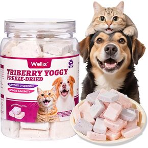 Freeze-Dried Cat Treats for Dog&Cat - Triberry Yoggy Cat&Dog Yogurt Treats with Chicken Flavor Fruits - Probiotics Digestive&Immune Health Cats&Dogs Food Topper 4.23oz