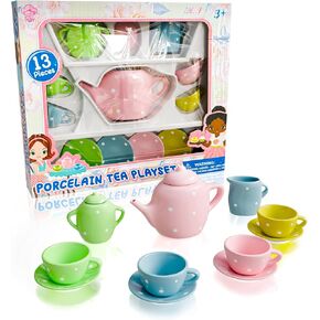 Lollipop Porcelain Tea Set for Little Girls | Kids Tea Party Toy with Teacups and Saucers | Delightful Girls Tea Set for Ages 4-12 | Charming Porcelain Tea Cups for Childs -13 pcs Teacups Sets