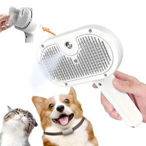 3-in-1 Cat Steam Brush-Pet Grooming and Shedding Comb مع رش بخار لطيف ، إطلاق شعر بنقرة واحدة ، للقطط والكلاب الطويلة والقصيرة (أبيض)
