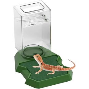 Reptile Water Dispenser with Bottle,Prevent Drowning Water Dispenser,Reptile Water Feeder with Absorbent Cotton, Feeding Accessories for Terrarium Tank, Turtle, Geckos, Lizards (Brown, 18x13x8cm)