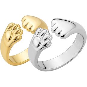 925 Sterling Silver Paw Hug Ring Adjustable | Dog Paw Print Ring Pet Memorial Jewelry Gift