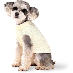 Sweater, Beige Dog Pullover, Turtleneck Knitwear for Small & Medium Dogs, Warm Clothes for Bulldogs, Poodles, Yorkshires, Cocker Spaniels