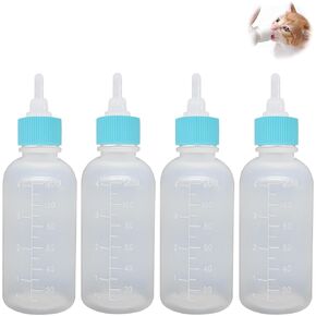 GKYZBB 4Pack 120ML pet Puppy Bottles for Nursing,Kitten Bottle Feeding Kit Nipple for Newborn Kitten Puppy Rabbits Squirrel Animals （Blue Cover）