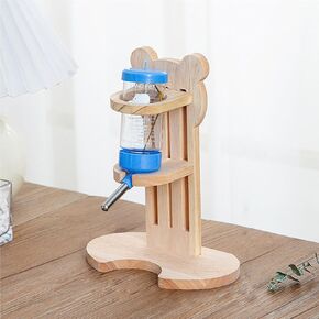 Hamster Water Bottle with Wooden Food Container Base for Dwarf Hamster Gerbil Small Animals (White, 80ml(2.7oz))