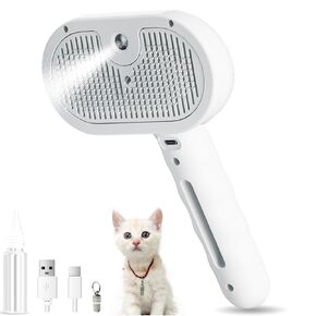 Cat Steam Brush 3 In 1，Pet Brush for Cat Hair Removal with Anti-Lost Pet Pendant，Spray Hair Removal Comb for Dogs Long Short Haired, Green