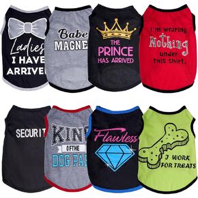 hoyuwak 8 Pieces Pet Shirts Funny Dog Printed Clothes Breathable Cool Puppy Sleeveless Vests for Summer