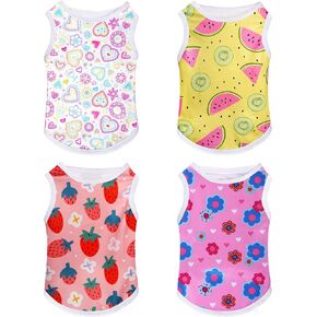 4 Pcs Dog Shirts Lovely Printed Pet Clothes Sleeveless Soft Kitten Shirts for Small Medium Dogs Cats Holiday,XS