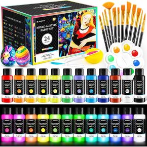 64 PCS Acrylic Paint Set with 12 Brushes, 2 Knives, Palette and Sponge, 48 Colors Art Craft Paints, Easter Basket Stuffers for Artists Kids Adults, Canvas Ceramic Rock Eggs Painting Kit Art Supplies