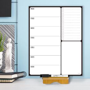 JJPRO Reusable Desktop Daily Hourly Planner with Stand,Reusable Desk Hourly Notepad,Hourly Dry Erase Board with Stand,11"x 8.5"Desk Hourly Planner with Detachable Engineered Wood Stand for Office, Home