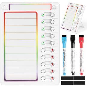 Magnetic Chore Chart for Kids, ADHD Task Tracker Easy-Check Routine Dry Erase Board, to-Do List Planning Tool with Stand for Fridge/Desk/Home/School/Wall,3 Markers & 4 Magnetic Stickers, Rainbow 1 Pcs
