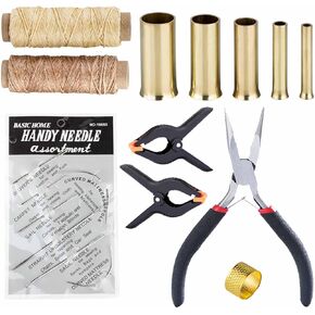 Pine Needle Basket Making Set, Waxed Thread, Needle, Pine Needle Basketing Making Gauge Coiling Tool and Thimble Ring, Long Noce Pliers for Basket Making Rattan Weaving
