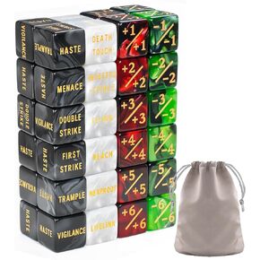 48 Pieces MTG Counter Token Dice Counters Keyword Counters Life Counter Tokens Dice Buff Tokens Compatible with Magic Card Game Accessories CCG Creature Stats (Green&red)
